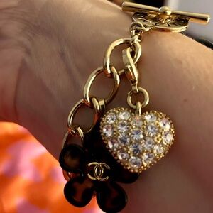 Monet Gold Bracelet with Heart and upcycled CC zipper pull.